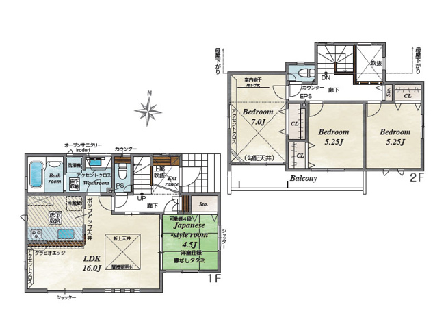【間取り】 | 東久留米市小山2丁目　新築一戸建住宅　全1棟　(保谷店) | 全居室南向きの為、陽当たり良好。水回り集約につき家事効率よく快適な暮らしを実現。※図面を基に作成しています。現況と異なる場合は現況を優先いたします。