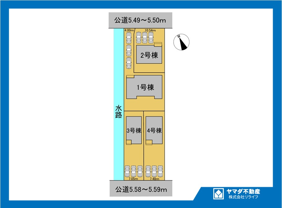 リーブルガーデン　一宮市奥町公園西　全4区画分譲の区画図|■区画図
■YAMADA電機の　ヤマダ不動産　株式会社リライフ　
いつでもお問合わせ下さい。