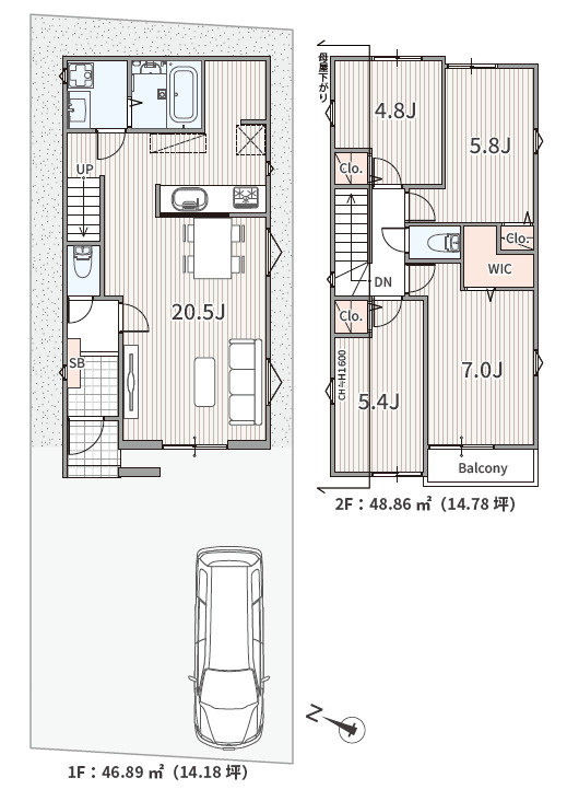 板橋区高島平5丁目　穏やかな街並み　建築条件なし　全2区画の参考プラン|4LDK+WIC+カースペース　敷地面積 115.45ｍ2　建物面積 95.75ｍ2　建物価格 1,620万円