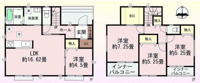 新築　前橋市南町３丁目　Heartful　Town　A号棟　の間取り|建物面積103.92㎡　全居室南向き♪シューズインクローク・ウォークインクローゼット・各部屋収納付きで便利です！インナーバルコニーなので急な雨でもお洗濯物も安心です。
