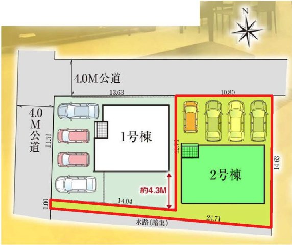 新築　高崎市上並榎町　GRAFARE　2号棟の区画図|2号棟　区画図　北側接道幅員約4ｍ
