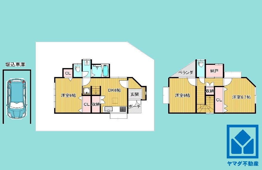 西宮市新甲陽町の間取り|3SDK、土地面積86.41平米、建物面積67.26平米、木造2階建。2026年6月リフォーム済の大変綺麗な住宅で、即ご入居いただけます。