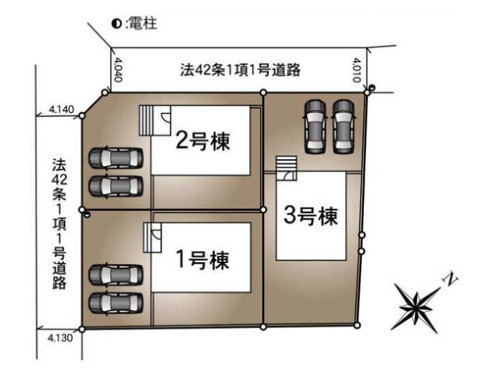 つくば市谷田部第24　新築戸建　3号棟の区画図|敷地広々、地盤調査済みで安心。駐車や生活動線も快適です。