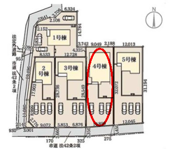 リーブルガーデンS第17渋川金井　４号棟（平屋）の区画図|駐車場3台以上ご用意しています！並列駐車で出し入れしやすいです。
来客時も重宝します♪