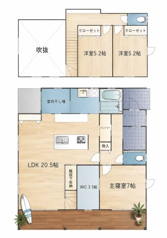 高崎市島野町サーファーズスタイルの家の間取り