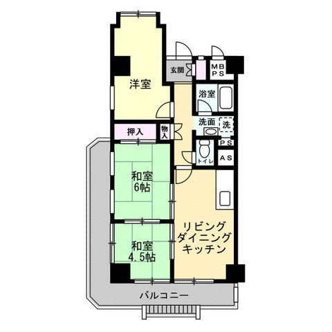 瑞穂センチュリーマンションの間取り|三面採光の角住戸です。
