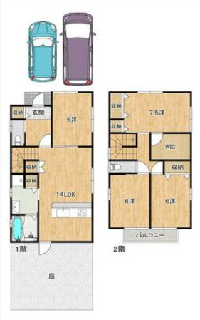 「並列駐車2台可能」高知市桜井町1丁目　中古一戸建ての間取り|全居室6帖以上＆4LDK！家族みんなが個室を持てるゆとりの間取り♪