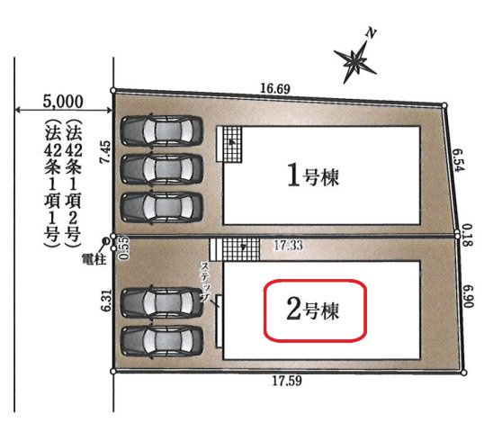 清瀬市下清戸1丁目・全2棟　新築一戸建　2号棟の区画図|【全2棟・2号棟】カースペース並列2台可能。
