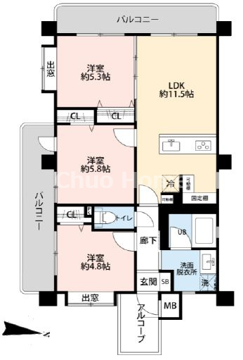 セザール本所吾妻橋の間取り|3方角部屋住戸につきまして日当たり・通風・眺望良好。新規リノベーション施工が完了いたしましたのでいつでも内覧が可能です。