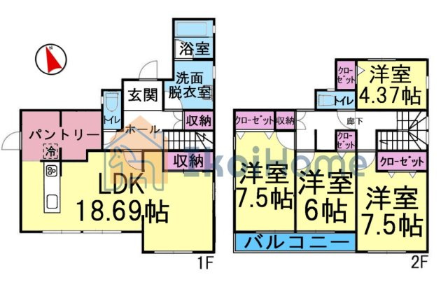 神戸市西区井吹台東町６丁目　中古戸建の間取り|●年中無休：当日予約可●南西向きで陽当り良好のＬＤＫ＆バルコニー！パントリー他収納豊富なお家です♪
