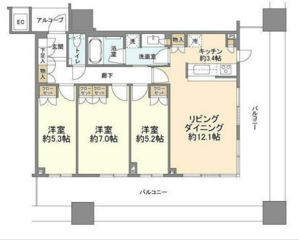 エクラスタワー武蔵小杉の間取り|☆タワーマンション・オートロック・エレベーター・追い焚き機能バス・システムキッチン・ディスポーザー・床暖房・宅配ボックス・エアコン・浴室換気乾燥機・温水洗浄便座☆