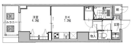 大阪市中央区松屋町住吉の賃貸マンションの間取り