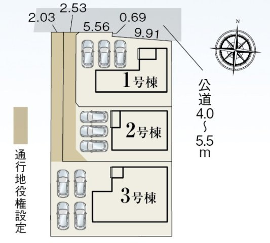 新築戸建　平屋　伊豆の国市富士見　全３棟　3号棟の区画図