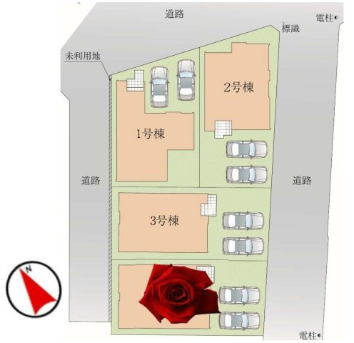 三郷市戸ケ崎1丁目　新築戸建　全4棟　3号棟の区画図|全棟カースペース並列2台可能！お車2台持ちの方にオススメです