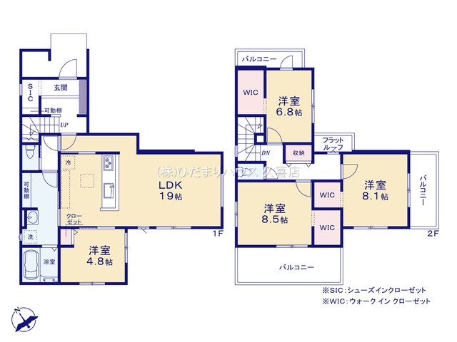 久喜市桜田６期　新築一戸建て　リガーレの間取り|アウトストレージやSIC、WICなど収納豊富な間取りです♪