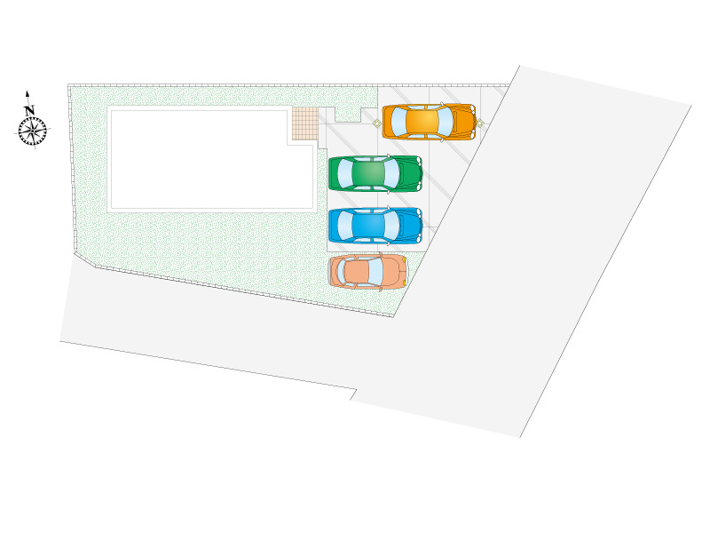 1号棟　敷地面積215.77㎡（65.27坪）65坪とお手入れしやすい広さ、車を最大4台も並列で駐車できるカースペースが魅力的な物件！来客時や複数台所有でも安心です♪