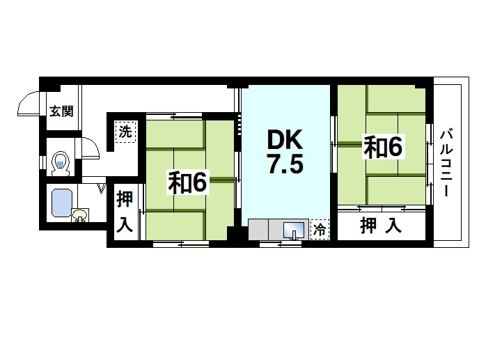 ナラコック三条ハイツの間取り|ゆったりと暮らせる2DKの間取りです。
