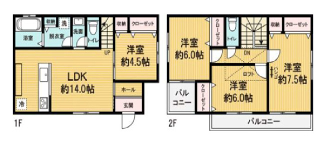 【間取り】 | 太田市大原町　中古住宅 | 使い勝手の良い4LDKの間取りに加え、2階洋室には季節物の収納や趣味の隠れ家スペースとしても大活躍する便利な「ロフト」を備えています。