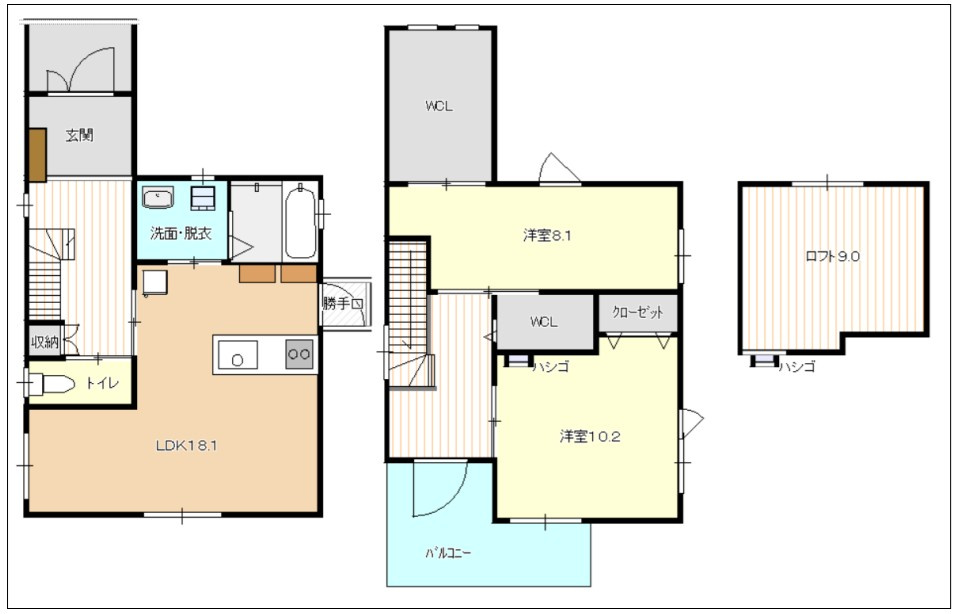 「大容量ロフト」高知市東城山町　中古一戸建ての間取り|生活動線に配慮された、暮らしやすいこだわりの間取り設計。