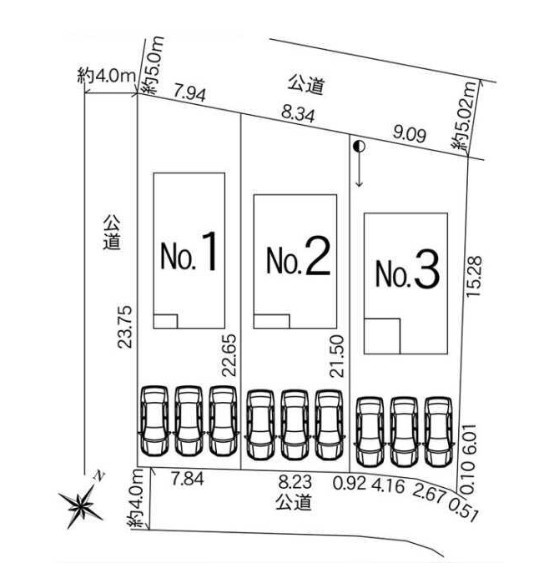 新築　太田市市場町第6　1号棟　Cradle Gardenの区画図|全3区画の1号棟です。土地約55坪。