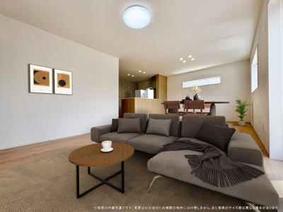 【居間・リビング】 | ワイウッドコート行田市桜町第1期　新築住宅 | 【LDK　CG家具設置イメージ】
※画像内に含まれる家具家電はCGで作成されたイメージです。
