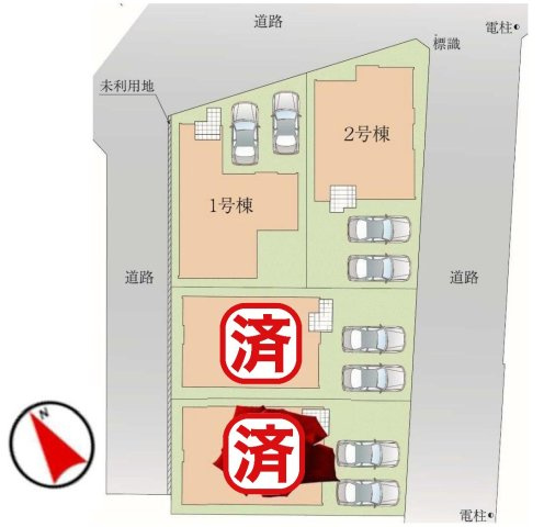 三郷市戸ケ崎1丁目　新築戸建　全4棟　1号棟の区画図|全棟カースペース並列2台可能！お車2台持ちの方にオススメです