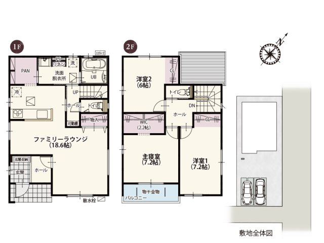 【間取り】 | ワイウッドコート深谷市上野台第59期　新築住宅 | キッチンの後ろには約2帖の広々パントリー！調理器具や食器など常温で保存できる調味料も収納できます。