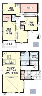 【間取り】 | 【仲介手数料無料！！】日野市万願寺4丁目　新築戸建て（全1棟）1号棟　6898万円