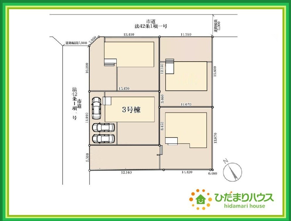 いわき市江名北口第2　新築戸建　3号棟の区画図|徒歩圏内に公園があり四季折々のイベントを楽しめます☆彡