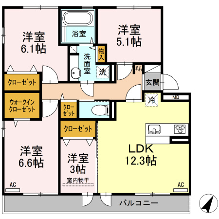 熊本市東区月出８丁目のアパートの間取り