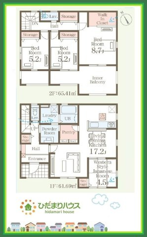 いわき市江名北口第2　新築戸建　4号棟の間取り|南に面した大きな窓から差し込む光で日中は電気いらず♪