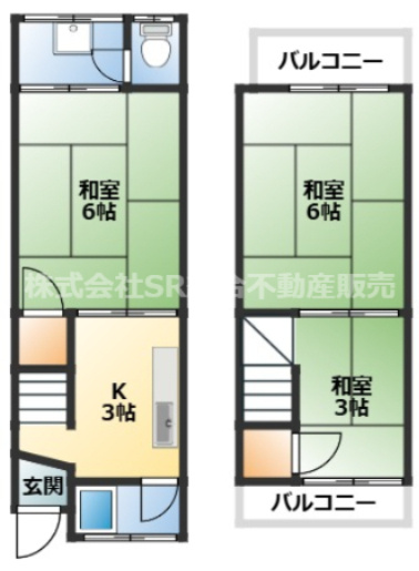 若江東町1丁目中古テラスハウスの間取り|築年数の経過と共に建物の劣化が見られますので、リフォームは必要です。