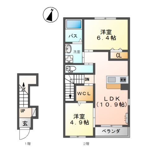 熊本市東区小山２丁目のアパートの間取り