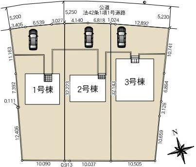 東海村亀下　第1　新築戸建て　3号棟の区画図|区画図です♪