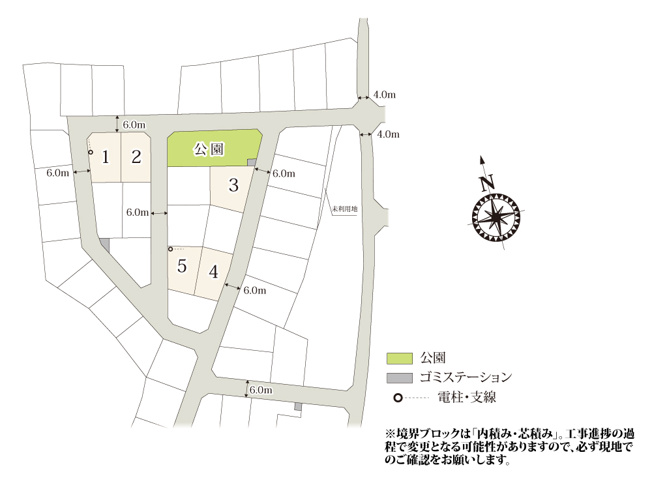 【区画図】 | ワイウッドコート東松山市松山町第1期　新築住宅 | 前面道路は幅員6.0mとゆとりがあり、お車の出し入れもラクラク。周辺は40区画以上の分譲地