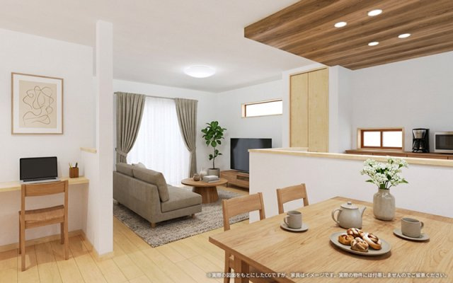 【完成予想図】 | ワイウッドコート東松山市松山町第1期　新築住宅 | 【LDK　イメージパース】
※画像は設計図面を基に作成したイメージです。
