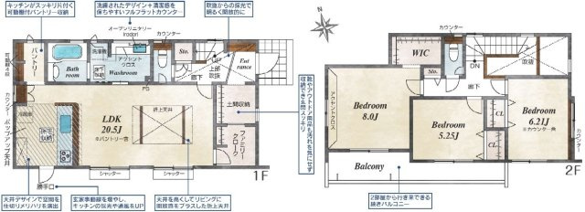 水戸市赤塚　1丁目　新築戸建て　1号棟の間取り|実際の空間の広さや陽当たり、風通しなどは現地でご確認できます♪