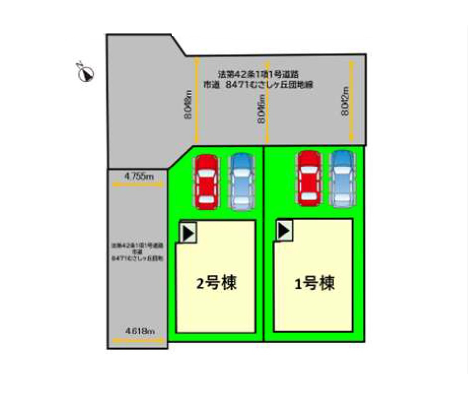 筑紫野市むさしヶ丘1丁目第1-2棟（2号棟）の区画図|配置図（2号棟）