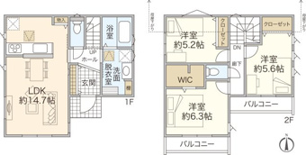 ウォークインクローゼットのついた3LDKです。南向きのため陽当たり良好です。