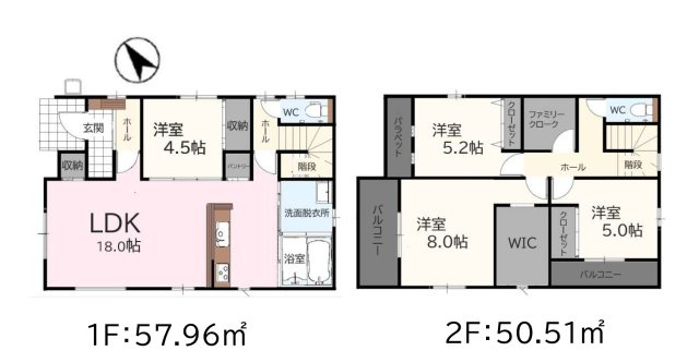 福津市西福間1丁目第6-2棟（2号棟）の間取り|全居室収納付きで便利です。