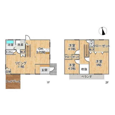 売中古戸建　中央区雄踏町宇布見の間取り|3LDKの使い勝手のいい間取。吹抜けがあって開放的であり、キッチン・リビングの両方から洗面エリアを回遊できる間取です。