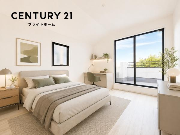 横浜市神奈川区菅田町の新築一戸建の洋室|二面採光の明るく、落ち着きのある洋室！
休日はこちらでおくつろぎ下さい♪
※家具等はCGでの参考レイアウトです。