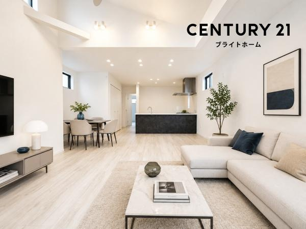 横浜市保土ケ谷区岩井町の新築一戸建の居間・リビング|自慢したくなるリビング！
形も良く家具の配置にも困りません。
※家具等はＣＧでの参考レイアウトです。