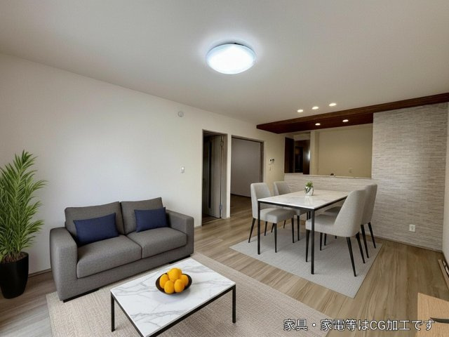 クライン伊勢崎市昭和町第5期の居間・リビング|【LDK　CG家具設置イメージ】
※画像に含まれる家具家電はCGで作成されたイメージです。実際の物件