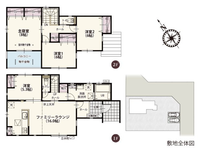 ワイウッドコート羽生市砂山第1期の間取り|2階は全居室2面採光!どの時間帯でも自然光が入りやすい明るいハウスプランです。