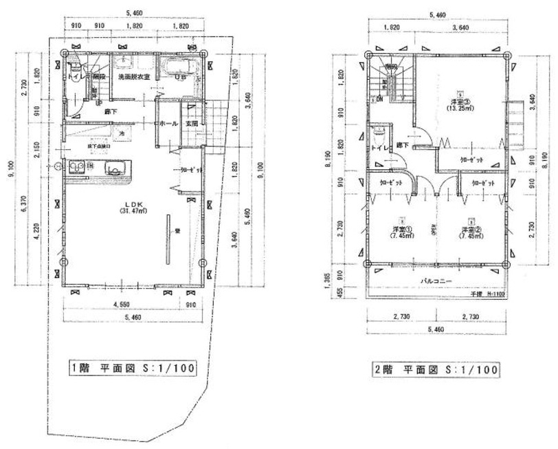 一宮西町　中古戸建　の間取り|3LDK　建物面積　94.39㎡　1階　49.68㎡　2階　44.71㎡