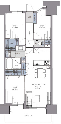 オーベルグランディオ萩中1号棟の間取り