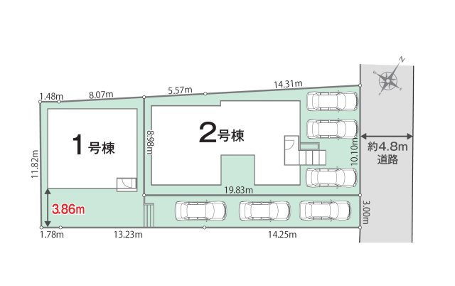 福岡市東区西戸崎5丁目第1-2棟（2号棟）の区画図|配置図（2号棟）