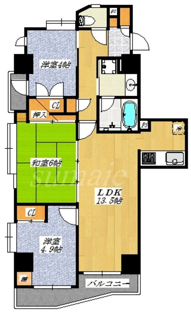 エクメーネ赤羽の間取り|窓が多く明るいお部屋です♪