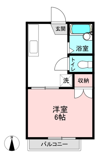 【間取り】 | メゾンローゼ読売ランド | 洋室６帖の1Kタイプのお部屋です！